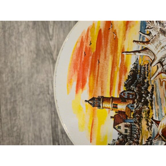 Vintage Pretzels tin Lighthouse Beach Sunset Sturgis Sea Shells Lake house - Picture 7 of 10
